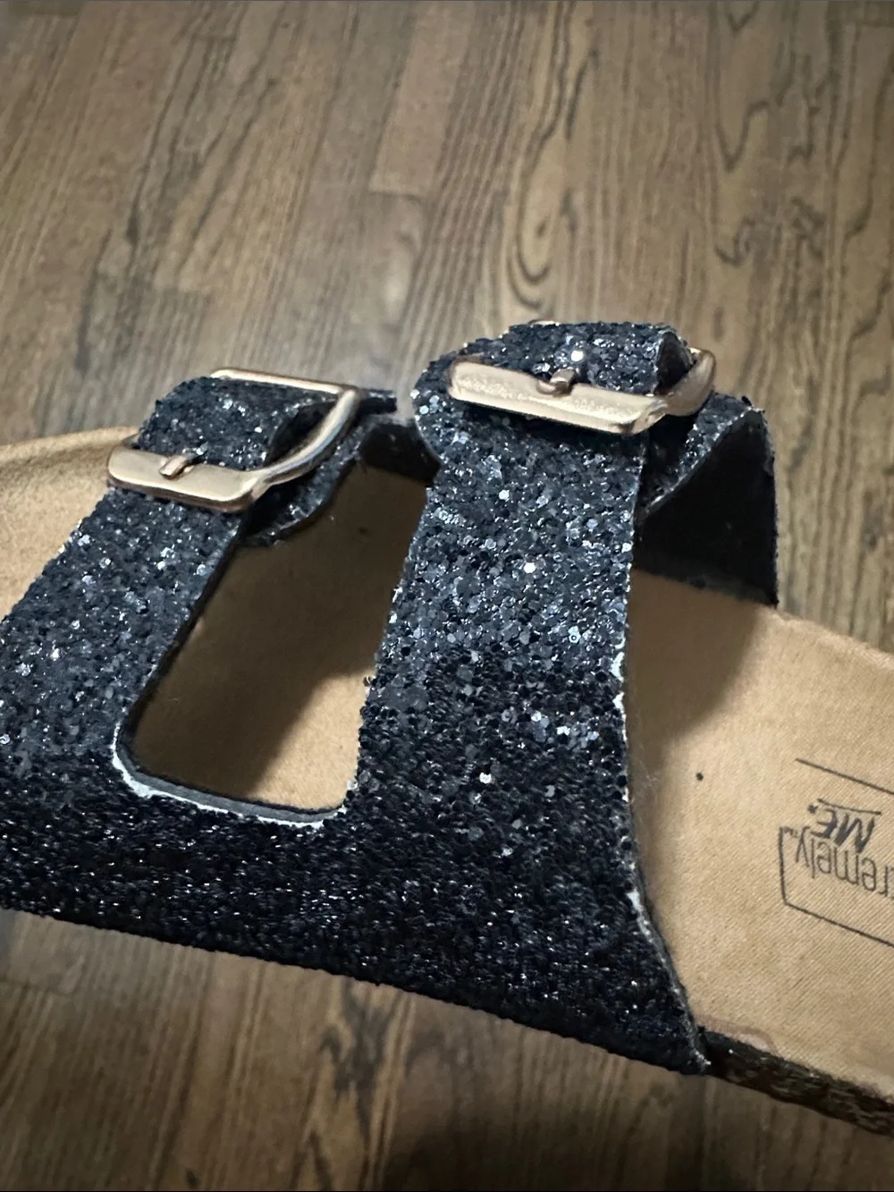 Extremely Me Glitter Little Girl Black Glitter Slide Sandals